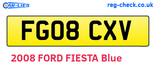 FG08CXV are the vehicle registration plates.