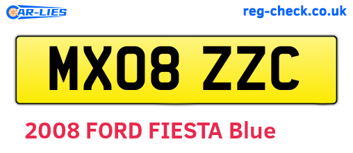 MX08ZZC are the vehicle registration plates.