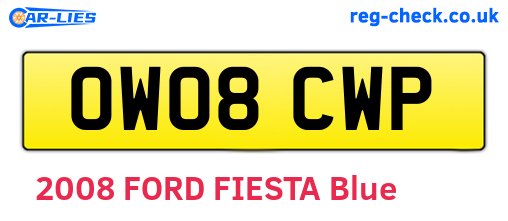 OW08CWP are the vehicle registration plates.