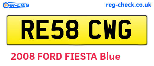 RE58CWG are the vehicle registration plates.