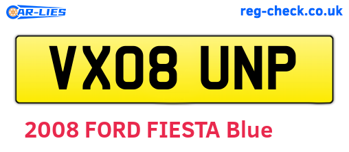 VX08UNP are the vehicle registration plates.