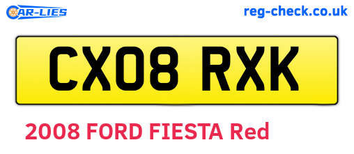 CX08RXK are the vehicle registration plates.