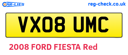 VX08UMC are the vehicle registration plates.