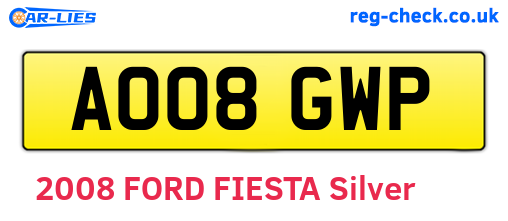 AO08GWP are the vehicle registration plates.