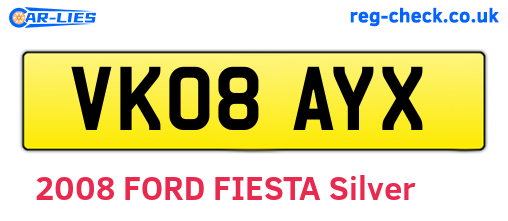 VK08AYX are the vehicle registration plates.