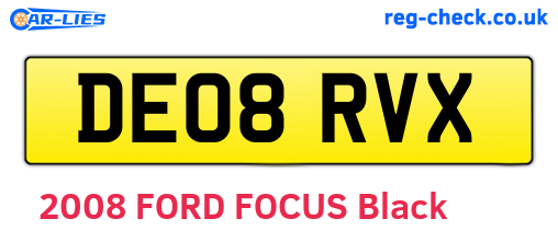 DE08RVX are the vehicle registration plates.