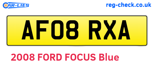 AF08RXA are the vehicle registration plates.