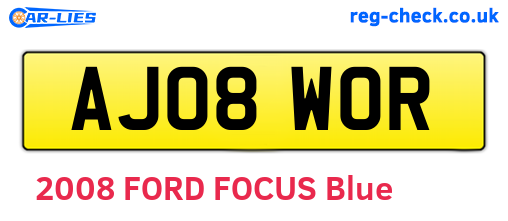 AJ08WOR are the vehicle registration plates.