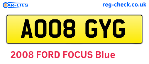 AO08GYG are the vehicle registration plates.