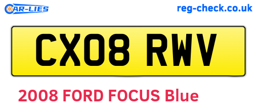 CX08RWV are the vehicle registration plates.