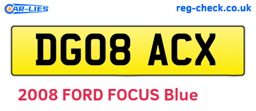 DG08ACX are the vehicle registration plates.