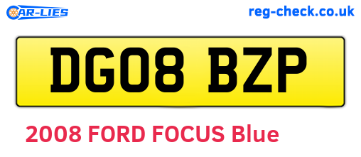 DG08BZP are the vehicle registration plates.