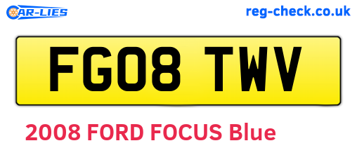 FG08TWV are the vehicle registration plates.