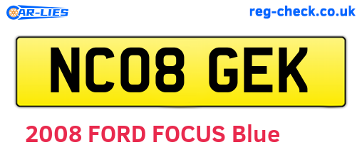 NC08GEK are the vehicle registration plates.