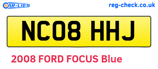 NC08HHJ are the vehicle registration plates.