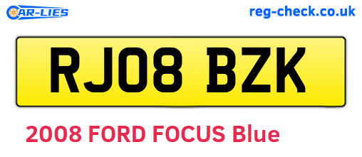 RJ08BZK are the vehicle registration plates.