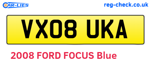 VX08UKA are the vehicle registration plates.