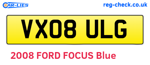 VX08ULG are the vehicle registration plates.