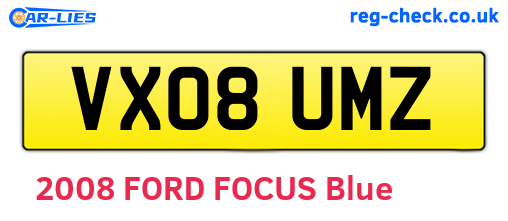 VX08UMZ are the vehicle registration plates.
