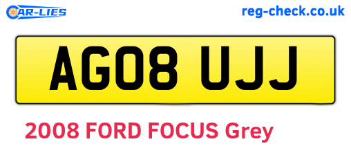 AG08UJJ are the vehicle registration plates.