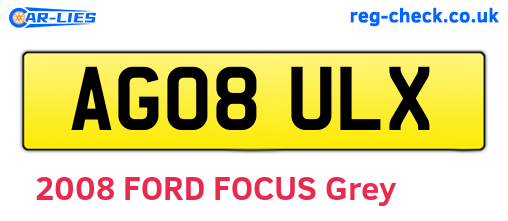 AG08ULX are the vehicle registration plates.