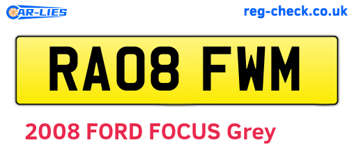 RA08FWM are the vehicle registration plates.