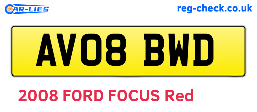 AV08BWD are the vehicle registration plates.
