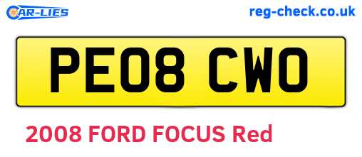 PE08CWO are the vehicle registration plates.
