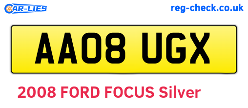AA08UGX are the vehicle registration plates.