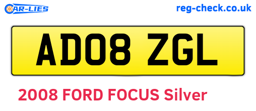 AD08ZGL are the vehicle registration plates.