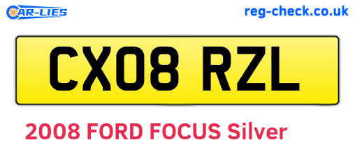 CX08RZL are the vehicle registration plates.