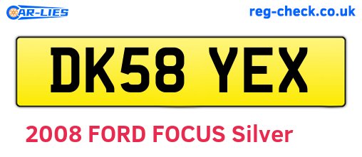DK58YEX are the vehicle registration plates.