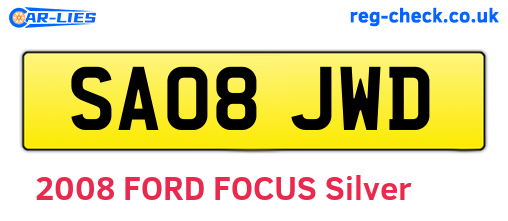 SA08JWD are the vehicle registration plates.
