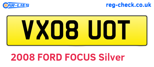 VX08UOT are the vehicle registration plates.