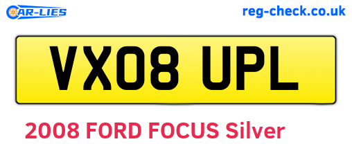 VX08UPL are the vehicle registration plates.