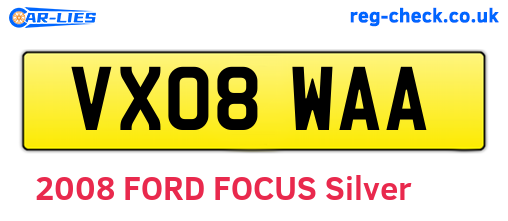 VX08WAA are the vehicle registration plates.