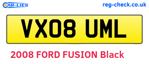 VX08UML are the vehicle registration plates.