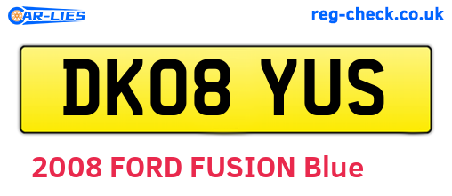 DK08YUS are the vehicle registration plates.