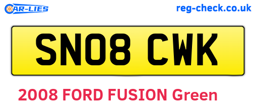 SN08CWK are the vehicle registration plates.