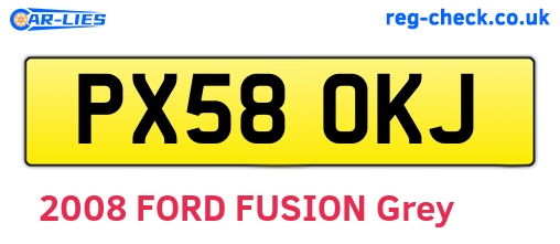 PX58OKJ are the vehicle registration plates.
