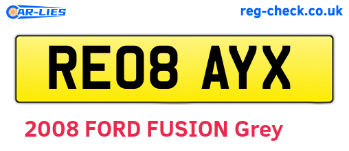 RE08AYX are the vehicle registration plates.