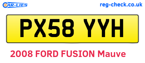 PX58YYH are the vehicle registration plates.