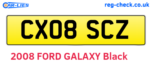 CX08SCZ are the vehicle registration plates.