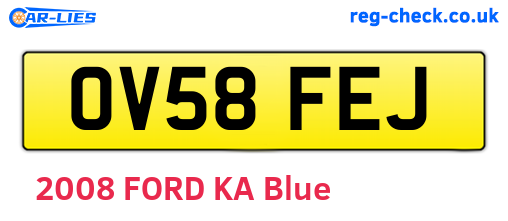 OV58FEJ are the vehicle registration plates.