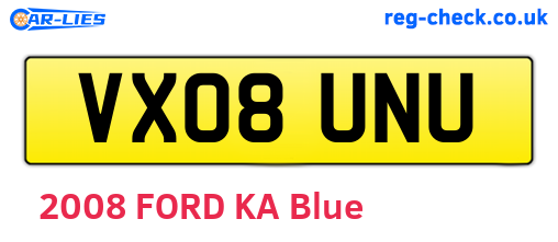 VX08UNU are the vehicle registration plates.