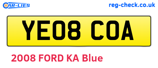 YE08COA are the vehicle registration plates.