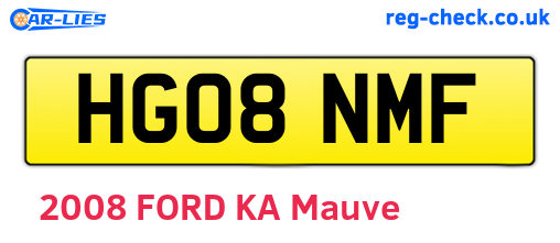 HG08NMF are the vehicle registration plates.