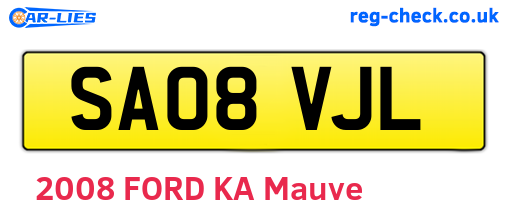 SA08VJL are the vehicle registration plates.