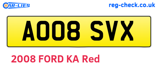 AO08SVX are the vehicle registration plates.