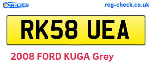 RK58UEA are the vehicle registration plates.
